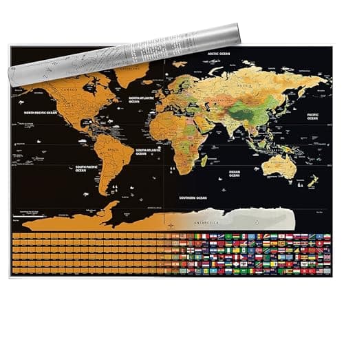 Image of Scratch Map with Flags,Travel Scratch Map World 40x30cm, World Map Pin Board for Tracking Adventures and Learning Geography for Students, Travel Enthusiasts and Geography Enthusiasts to Record
