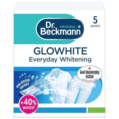 Image of Glowwhite Fabric Whitener - 40g x 5 Sachets to Brightens Dull White Laundry Clothes with Stain Removers Lift Away Greyness & Yellowing - Keeps Whites Everyday Whitening