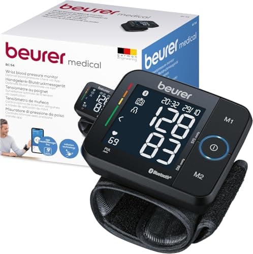 Image of Beurer BC 54 wrist blood pressure monitor with inflation technology, coloured risk indicator, arrhythmia detection, wrist circumference 13.5-21.5 cm, with app, data transfer to Apple Health and co.