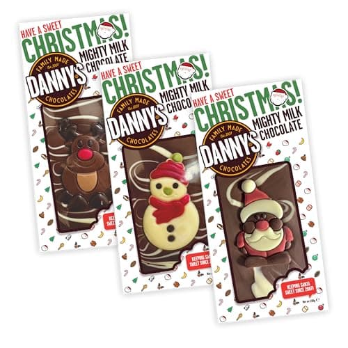 Image of Danny's Christmas Chocolate Gift Box - 3 Large 100g Christmas Chocolate Bars - 1 x Santa, Snowmen, Reindeer - Secret Santa Gifts - Stocking Christmas Eve Box Fillers