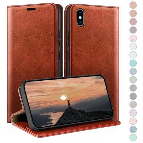 Image of HUOUH for iPhone XS Max 6,5" Wallet case with RFID Blocking PU Leather,Credit Card Holder,Flip Folio Book Phone cases Shockproof Cover Women Men for Apple XS Max case Orange