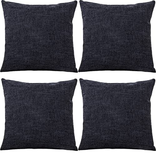Image of GONOVE Cushion Covers 55×55cm Solid Soft Cotton Linen Throw Pillow Cover Set of 4 Decorative Plain Pillowcase Square Cushion Cover for Home Sofa Bed Chair Décor, Black Ash