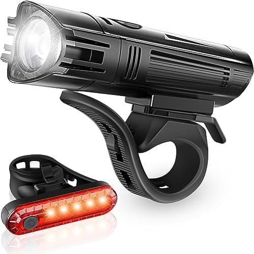 Image of Defurhome Super Bright Bike Light Set, Powerful LED USB Rechargeable Front Headlight and Back Taillight, 2000mah Lithium Battery, Waterproof, 4 Lighting Modes Mountain Road Bicycle Lights