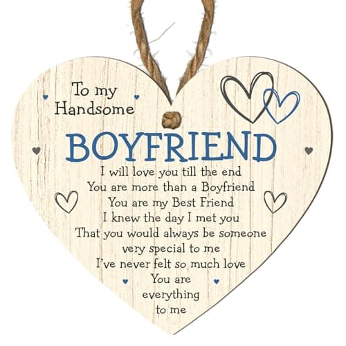 Image of To My Handsome Boyfriend Heart Plaque – Romantic Gift for Boyfriend – Hanging Sign with Love Quote – Best Friend and Boyfriend! Gift for Anniversary, Valentine's Day, (Small: 10 cm (H) × 9 cm (W))