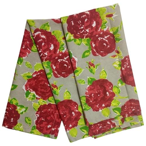 Image of Ragged Rose Tea Towels for Kitchen - 50 cm x 70 cm Pair of Kitchen Cloths for Drying Dishes, Wiping Countertops, & Handling Pots - Machine Washable & Durable - Red Rose, Pack of 2