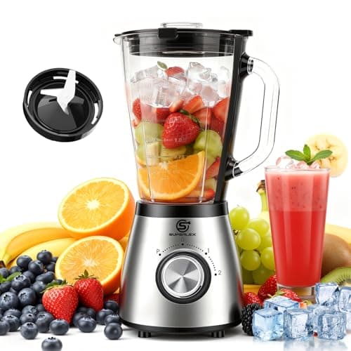 Image of SUPERLEX Blender 800W Smoothie Maker 1.5L Glass Jug 4 Removable Stainless Steel Blades Electric Jug Mixer Ice Crushing 2 Speeds with Pulse for Smoothies Milkshakes Cocktails Fruit Juice