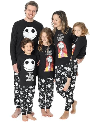 Image of Disney The Nightmare Before Christmas Womens Pyjamas | Jack Skellington Sally Halloween Festive Long Sleeve Long Leg PJs Set | Matching Family Pajama Nightwear for Adults