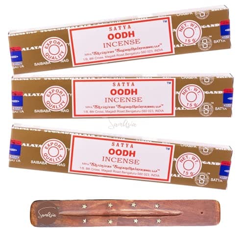Image of Satya Nag Champa Oodh Incense Sticks | x3 pack | with SAMASIA incense sticks holder | Used for Aromatherapy, Spa, Yoga, Weddings, Meditation, Healing, Positivity and Relaxation