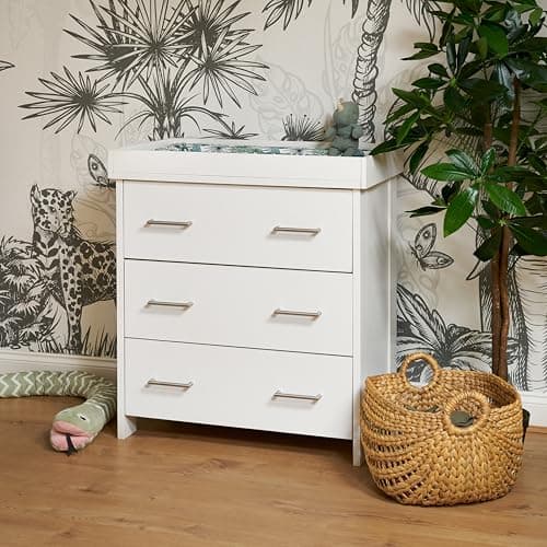 Image of Obaby Nika Changing Unit – White Wash, Nursery Changing Station with Storage Drawers