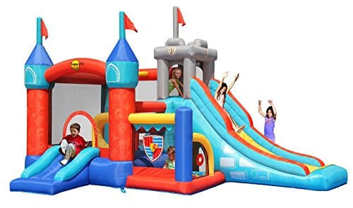 Image of Happy Hop Medieval Bouncy Castle 13 in 1 with Double Slide, Ball Pool & Shooting, Unisex, Medium, Multiple Players, PVC, Multiple Colors