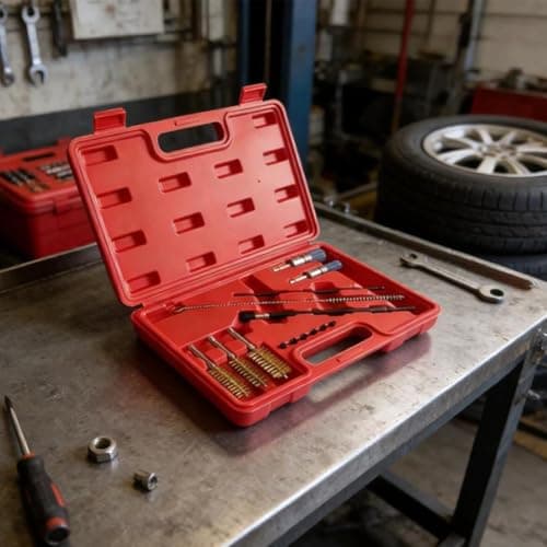 Image of Fuel Injector Cleaning Kit Having 14-piece Engine Pipe Brush Set for Car Truck Maintenance – Stainless Steel Brushes Compact 34 X 28 X 3 Centimeters Device Set for Diy Mechanics and Professionals