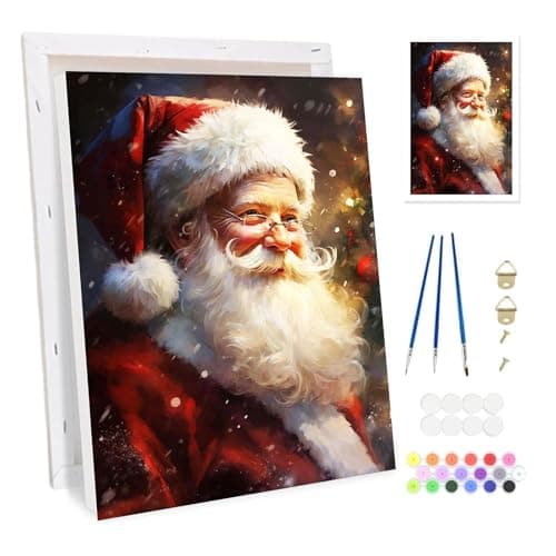 Image of Bowetile Christmas Framed Paint by Numbers for Adults, Santa Painting by Numbers Kit for Adults Beginners Canvas Kit, DIY Colorful Oil Painting Acrylic Paints for Home Wall Decor 20x30cm