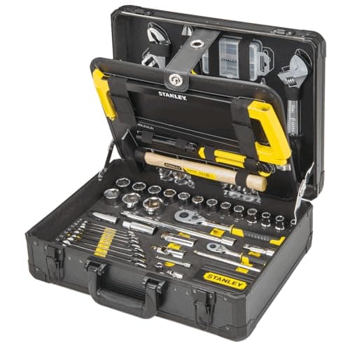 Image of STANLEY 142 Piece Mixed Tool Set Maintenance Case, Pliers and Cutters, Adjustable Wrench, Level, Measure, Screwdriver, Hacksaw, Cutter, Hammer, Tightening and Screwing, STMT98109-1