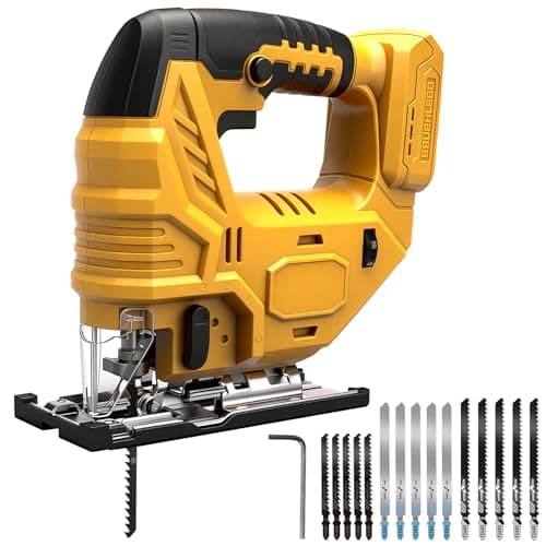Image of WingFly Jig Saw for Dewalt 18V,20v Battery, 3000 SPM Electric Jigsaw Tool with 15 Piece T-Shank Blades, Variable Speed, 0°-45° Bevel Cutting for Wood Plastic Metal