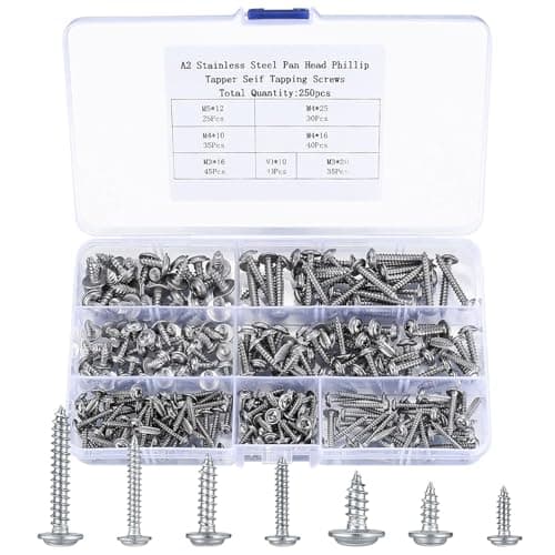 Image of 250 Pcs M3 M4 M5 Self Tapping Screws for Wood, Silver Pan Wafer Head Self Drilling Cross Truss Head Assorted Wood Screws for DIY Repairs