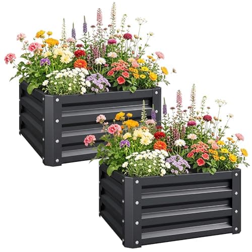 Image of Outsunny Set of 2 Raised Garden Bed, Outdoor Planter Box with Galvanised Steel Frame for Growing Vegetables, Flowers and Herbs, 60 x 60 x 30.5 cm, Grey