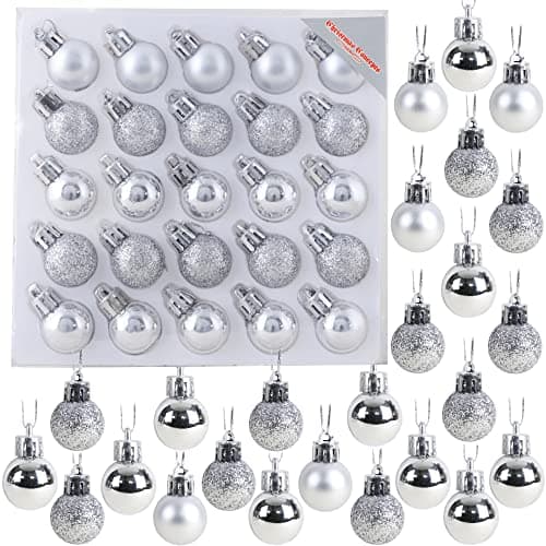 Image of Christmas Concepts® Pack of 25-25mm (1") Mini Christmas Tree Baubles - Shiny, Matte & Glitter Decorated Baubles (Silver)