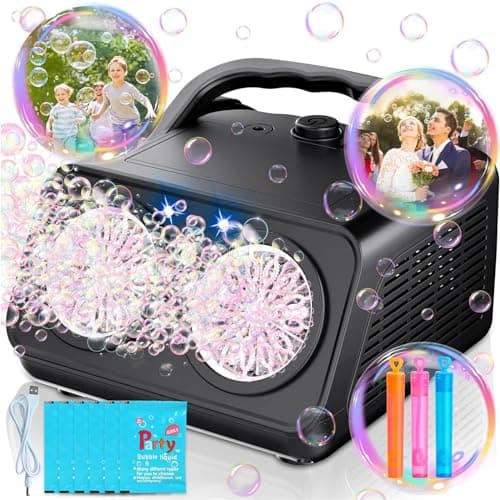 Image of Bubble Machine - 22000+ Bubbles Per Minute, Automatic Bubble Maker, Bubble Machine for Kids, Portable Bubble Machine, Powered by USB or Batteries, Outdoor Indoor Birthday Party (Black)