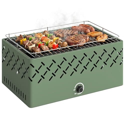Image of Outsunny Portable Charcoal BBQ Grill, Battery Powered Barbecue Grill with Built-in Fan and Stepless Knob for Camping Hiking Picnic Travel Garden Outdoor Cooking, Light Green