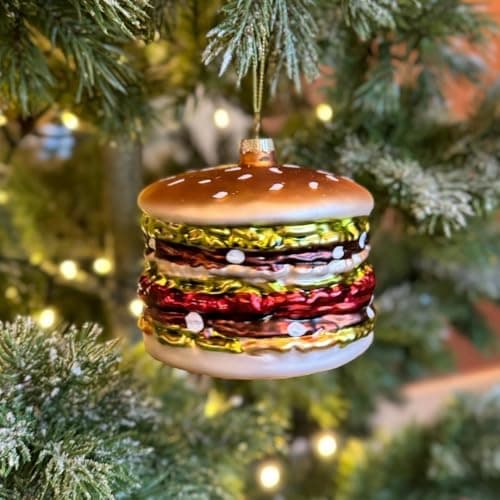Image of Food or Drink Glass Christmas Bauble (Hamburger 9.5x10x10cm)