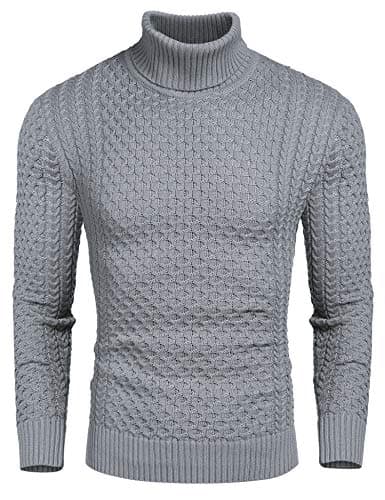 Image of COOFANDY Men's Turtleneck Jumpers High Neck Pullover Sweatshirts Knit Shirt Slim Fit Roll Neck Jumper Turtle Neck Tops Basic Grey L