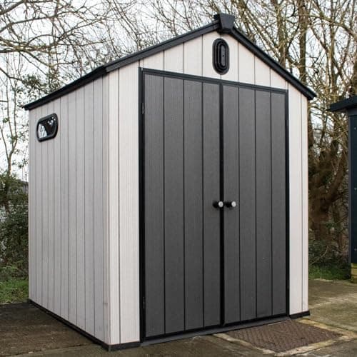 Image of BPS Grand Outdoor Apex Garden Plastic Storage Shed 6 x 8ft Grey | All Weather Resistant | Zero Maintenance | Easy Assembly | Built In Floor