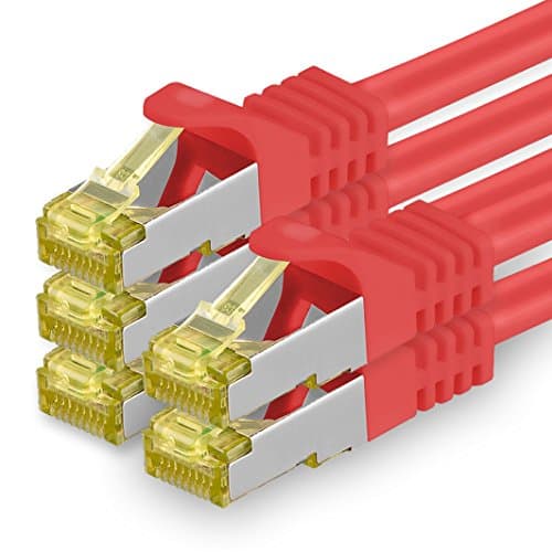 Image of 1aTTack.de Cat.7 network cable 0.25 m red pack of 5 Cat7 Ethernet cable network LAN cable raw cable 10 Gb s SFTP PIMF LSZH set patch cable with Rj 45 plug Cat.6a