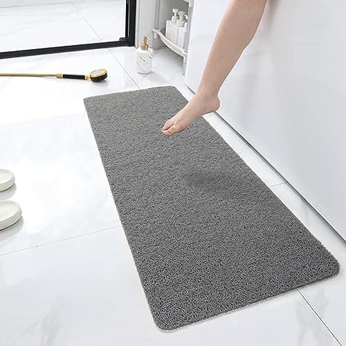 Image of HITSLAM Shower mat Non Slip, 120x40 CM Non Slip Bath Mat with Drain, Soft PVC Loofah Shower Bath Mat for Tub, Quick Drying Shower Mat for Bathroom, Grey