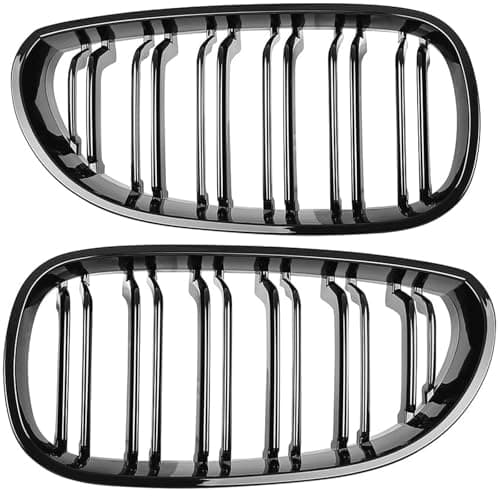 Image of Bohaner Gloss Black Front Kidney Grilles Dual Slat for BMW 5 Series E60 Saloon E61 Touring 2003-2010 & M5 | Twin Fin Sport Bumper Grill Replacement | OE 51712155446