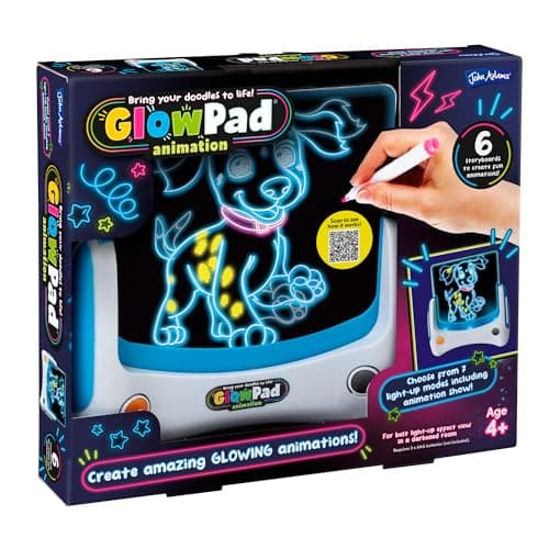 Image of John Adams GLOWPAD Animation | Light-Up Drawing Pad | Mess-Free Arts & Crafts | Designs Move, Change Colour & Glow | Ideal for Travel | 8 Board Light-Up Modes | Age 4+ | Gift for Christmas & Birthday