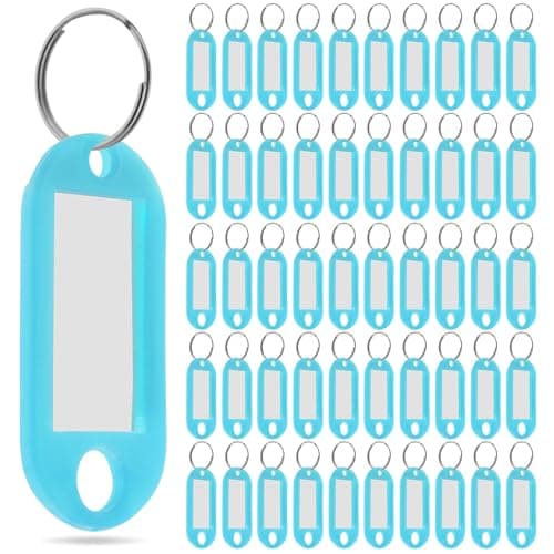 Image of zsccxq 50 Pcs Plastic Key Tags with Label Window Key Ring Tags Key Labels Tags for ID Name Split Ring Keychain Luggage Travels Home Office Classification Gifts Favors Supplies (sky blue)
