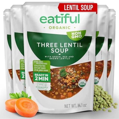 Image of EATIFUL Lentil Soup, Made With Organic Vegetables, Lentil Soup With Green, Red And Brown Lentils, No Added Preservatives And Sugar, Gluten Free, NON GMO, 14 Ounce (Pack of 5)