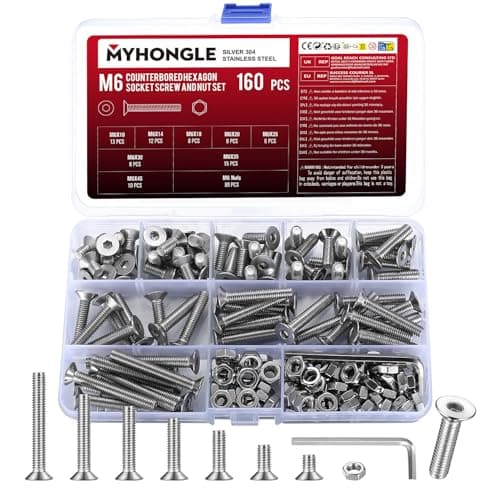 Image of 160 Pcs M6 Bolts Set, Flat Head Hex Socket Head Cap Screws and Nuts Set, Countersunk, Stainless Steel Machine Screws Assortment Kit