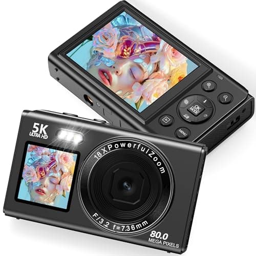Image of Longyi Digital camera, 5k 80MP Photography Camera for Vlogging with SD Card, WIFI, 18X Digital Zoom, 1.5' Rear Selfie Screen, Compact Digital Camera for Kids Childrens Teens Beginners as Gift (Black)