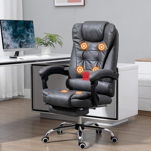 Image of Vinsetto Ergonomic Massage Office Chair with 6-Point Vibrating & Heated Lumbar Support, Executive High Back Computer Desk Chair with Footrest, 135° Reclining, Breathable Microfiber Fabric, Dark Blue