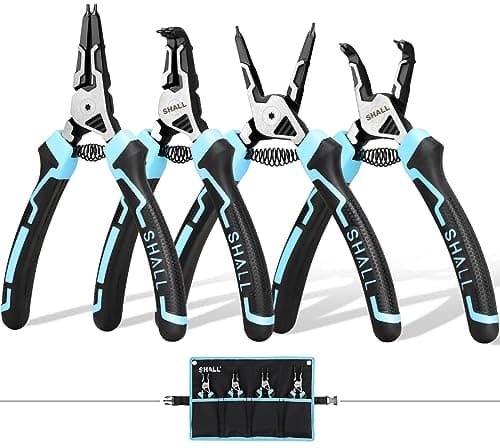 Image of SHALL 4-Piece Heavy Duty 7" Snap Ring Pliers Set - Inverted Ring Remover Bracket Pliers with Portable Case