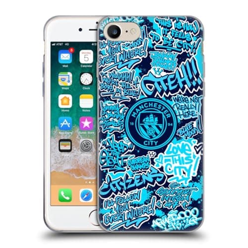 Image of Head Case Designs Officially Licensed Manchester City Man City FC Patterns Graffiti Tags by Murwalls Soft Gel Case Compatible With Apple iPhone 7/8 / SE 2020 & 2022