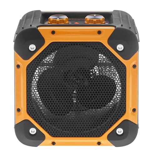 Image of Dimplex RUG3TS Rugged 2-in-1 3kW Electric Fan Heater and Cooling Fan, Free Standing Workshop Fan Heater with 2 Heat Settings, Cool Blow, Thermostat, Carry Handles and Air Inlet Filter, Black & Yellow