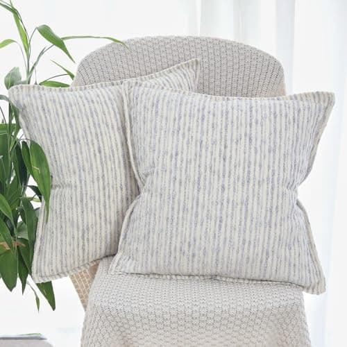 Image of OYIMUA Chenille Cushion Covers 50cm x 50cm Duck Egg Blue Set of 2 Jacquard Stripe Pillow Cases Premium Textured Square Decorative Cushions 20x20 Inches for Sofa Bed & Living Room