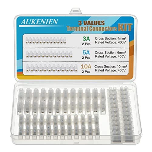 Image of AUKENIEN Electrical Connector Blocks Kit 3 Values 6pcs 3A 5A 10A Terminal Block Strip 3 5 10 Amp Electric Wire Connectors White Choc Blocks Connecting for Wiring Cable