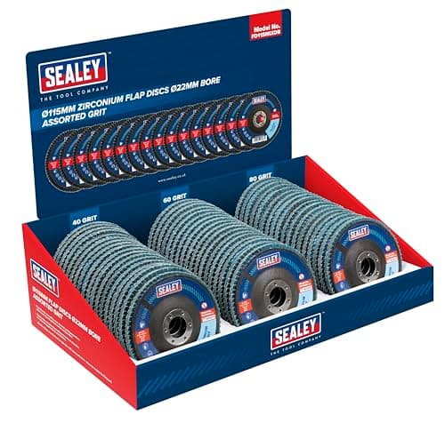 Image of Sealey 115mm Zirconium Flap Discs Assorted Grit 22mm Bore - Display Box of 60 - FD115MIXDB