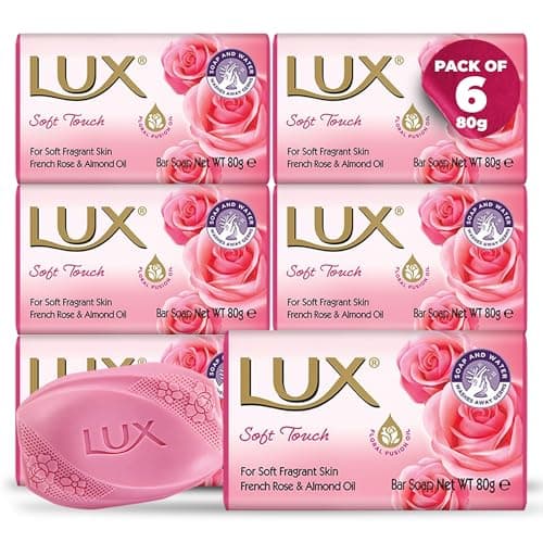 Image of LUX Soft Touch Soap Bar, French Rose & Almond Oil, For Soft Fragrant Skin, 80g (6 Pack)