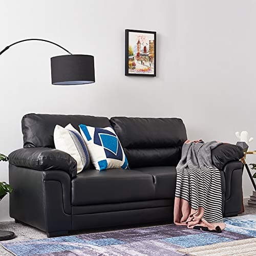 Image of Panana 2 Seater or 3 Seater Corner Sofa in Faux Leather Modern Sofa Settee Couch for Living Room Office Lounge (Black, 3 Seater)