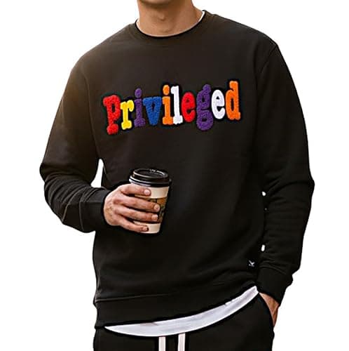 Image of SCREENSHOT APPLIQUE F11966 Premium Fleece Streetwear Chenille EMB Crew Neck Sweatshirt - Classic Fit, F11976-black, XL