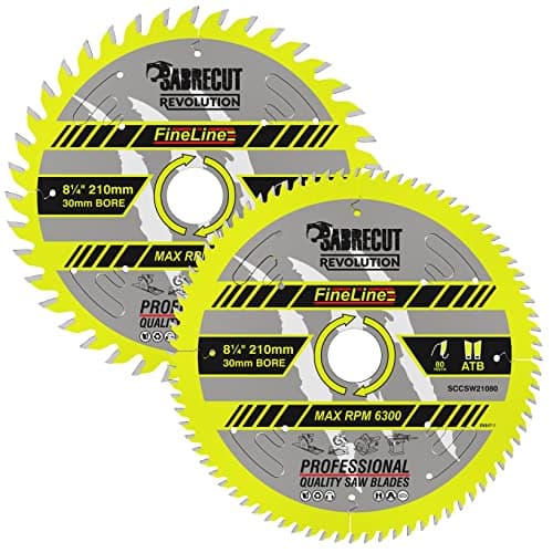 Image of 2 x SCCSW210K1 SabreCut 210mm 40T and 80T x 30mm Bore FineLine Thin Kerf Wood Plywood MDF Chipboard Cross Cutting and Rip Cutting Saw Blades