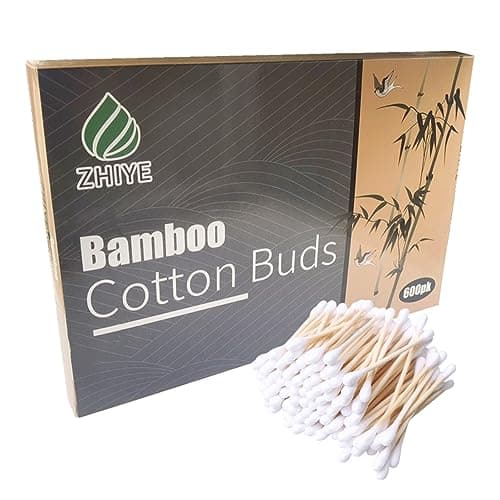Image of 600 pk Bamboo Cotton Buds (6 x 100) by ZHIYE, 100% Biodegradable Cotton Swab with Wooden Handles for Cleaning Ear, Makeup,Keyboard,Wound etc