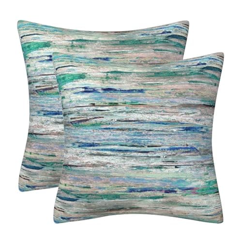 Image of DILOXNSU Cushion Covers 45 x 45 cm Turquoise Blue Beige Abstract Art Set of 2 Oil Painting Soft Velvet Decorative Square Pillow Cover for Sofa Couch Livingroom Home Decor Cushions Cases 18 x 18 Inch