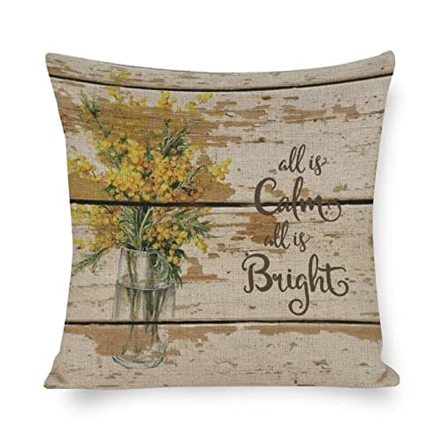 Image of Throw Pillow Cover 16"x16" All Is Calm All Is Bright Elegant Home Decoration Pillow Case Accent Square Linen Throw Cushion Case for Gallery Bench