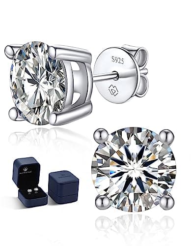Image of MomentWish Moissanite Earrings, 0.6Ct/4mm Simulated Diamond Sterling Silver Studs Earrings Hypoallergenic Sparkly Solitaire Gift for Women Her Men with Gift Box