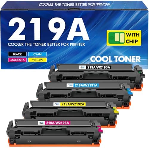 Image of 219A 219X MFP 3302FDW Toner With Chip: 4-Pack Compatible for HP 219A 219X for Color LaserJet Pro MFP 3302FDW 3302SDW 3302FDN 3302FDNG 3302FDWG 3302SDWG 3202DN 3202DW W2190A Black Cyan Yellow Magenta